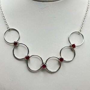 Elegant Silver and Red Gemstone Necklace